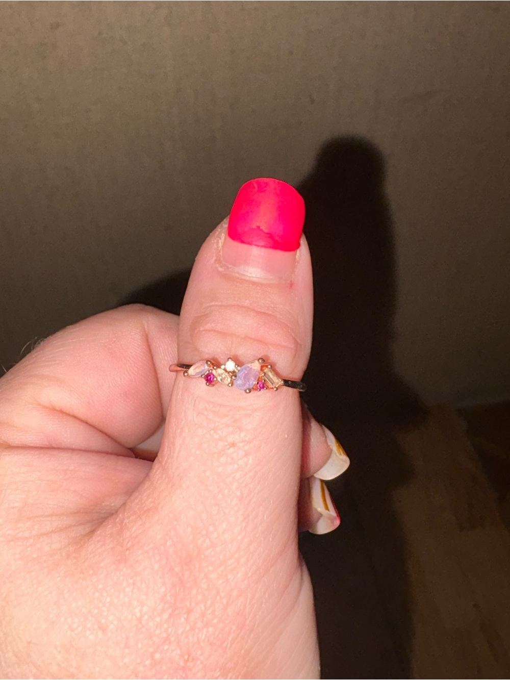 Oomiay Lavender Quartz & Pink Ruby Accent white topaz Ring - Picture 3 of 4